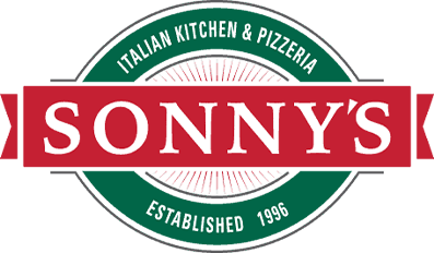 Sonny’s Italian Kitchen & Pizzeria logo with Pizza, Established 1996 in green and red.