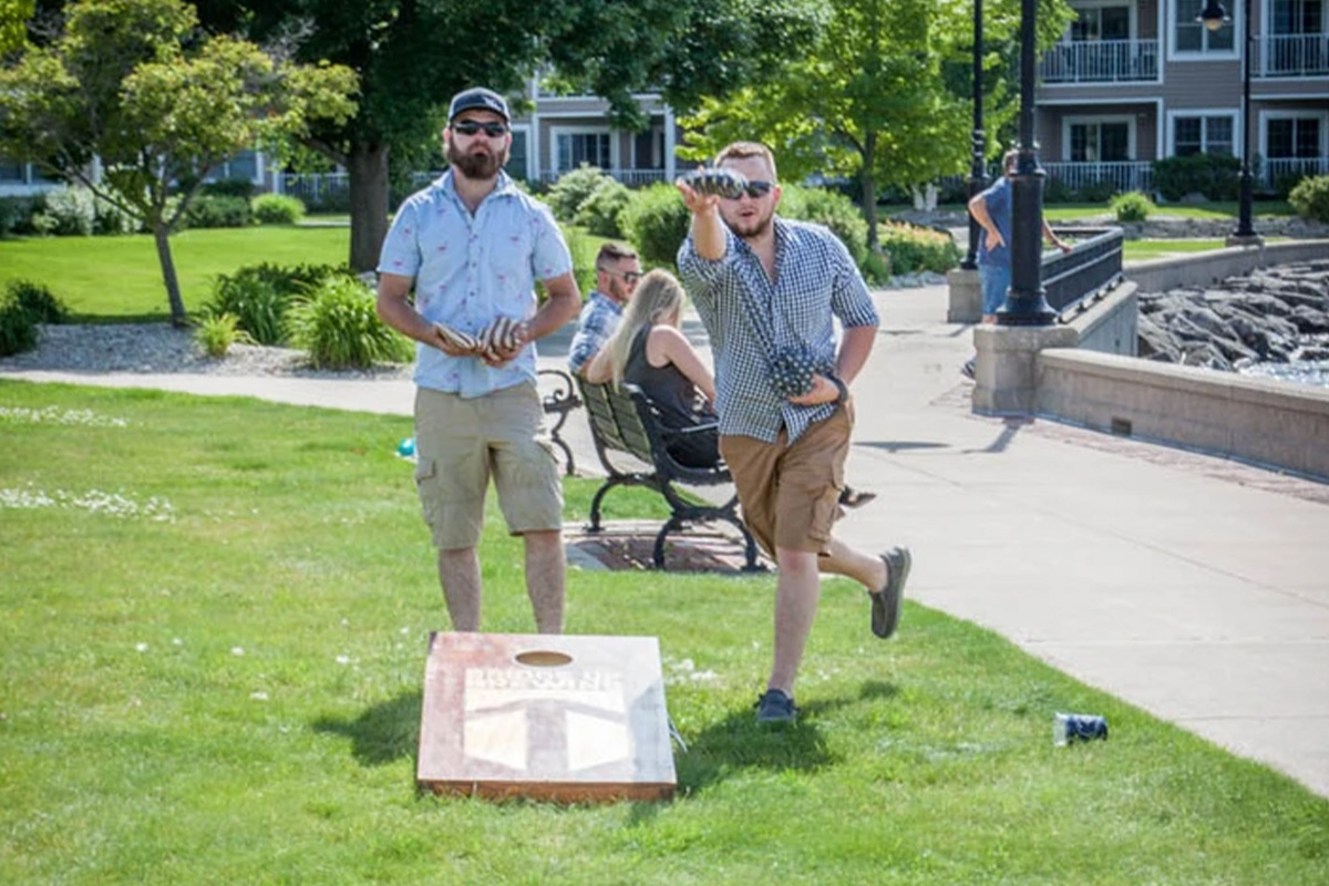 Cornhole activity in Door County Wisconsin at Bridge Up Brewing at Sonny's Italian Kitchen