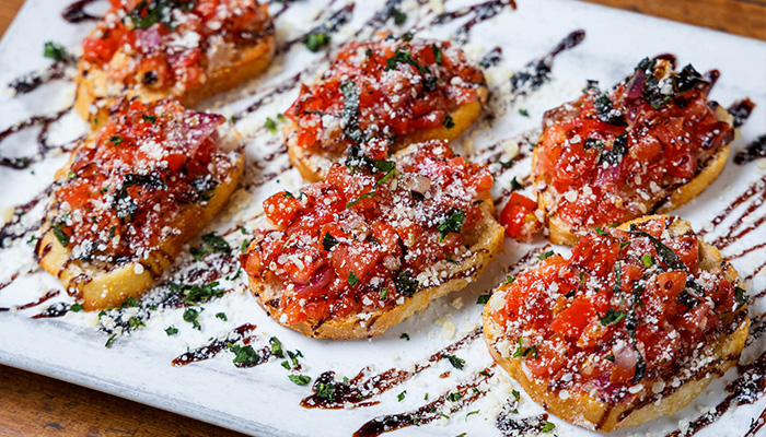 Savor six bruschetta slices at this Waterfront Restaurant in scenic Sturgeon Bay, Door County.