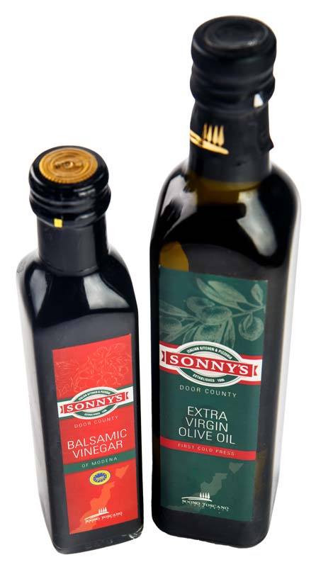 Two bottles from Sonny’s Italian Kitchen & Pizzeria, a Door County waterfront restaurant favorite.